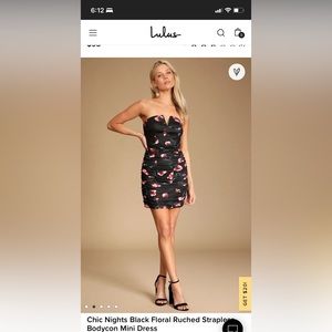 Chic Nights Black Floral Ruched Strapless Bodycon Mini Dress